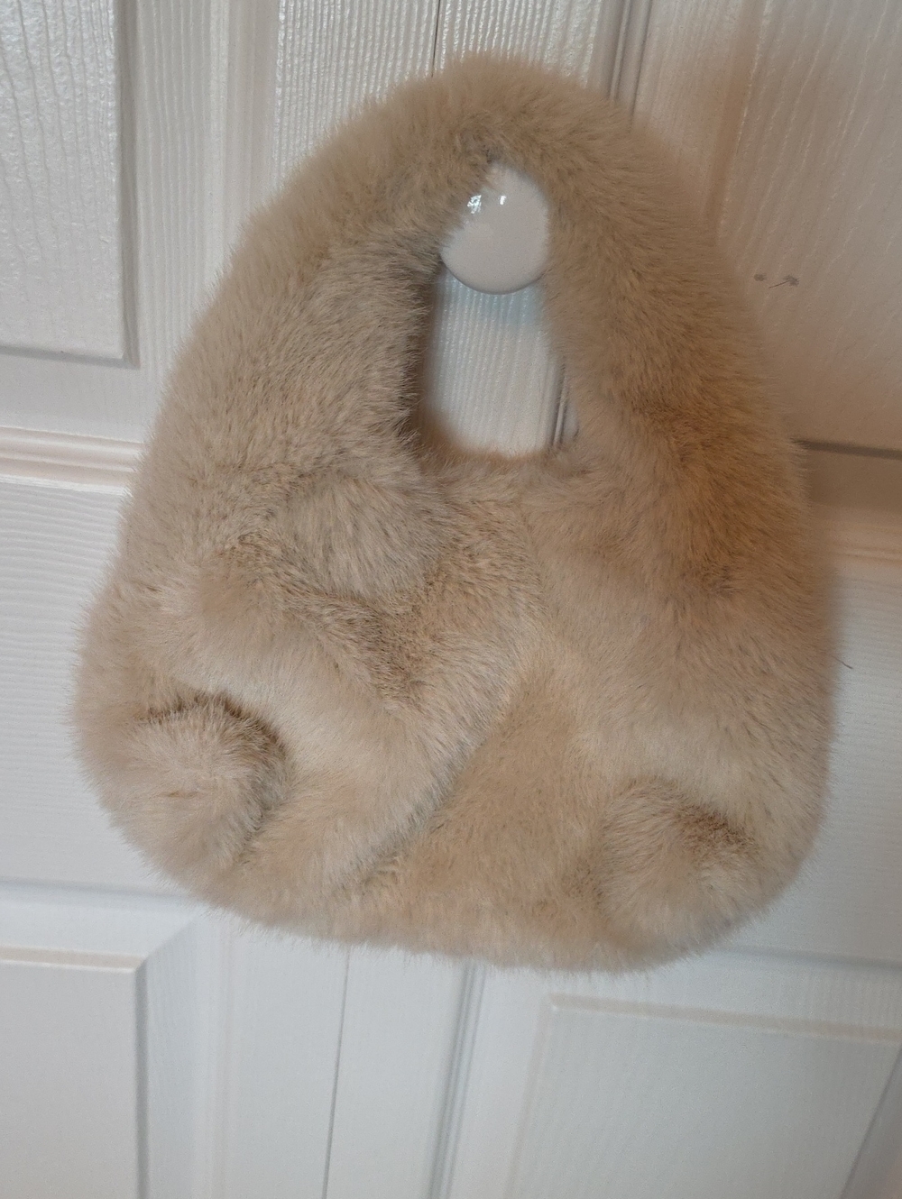 New Plush Faux Fur Kids Handbag in Beige